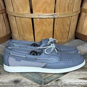 Sperry Coastfish 2-Eye Gray Perforated Leather Lace-Up Boat Shoes Womens Size 10